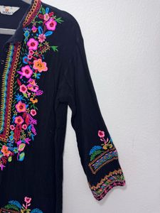 Colourful Floral Black Kurti