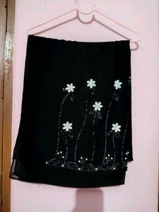 Black Floral Embellished Stoll