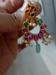 One Gram Gold Plated Earrings With Monalisa Beads