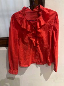Ruffled Front Red Blouse, korean top♥️