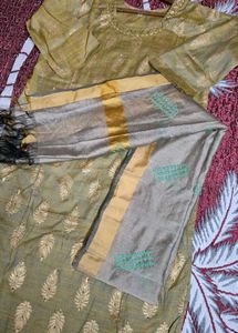 Elegant Golden Kurta pant dupatta Set