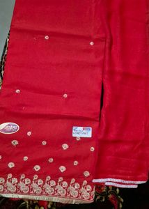 Red Embroidered Salwar Suit Material