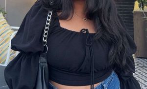 Black Puff Sleeve Crop Top