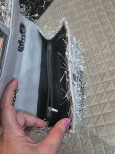 Fuzzy Silver Chain Bag