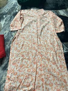 Elegant Floral orange Print Kurta pant  Set