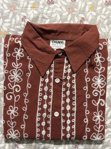 Floral Embroidered Brown Shirt