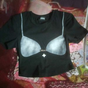 Black Bra Graphic Crop Top