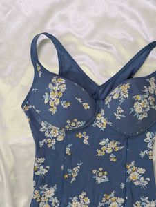 Blue Floral Print Bustier Top