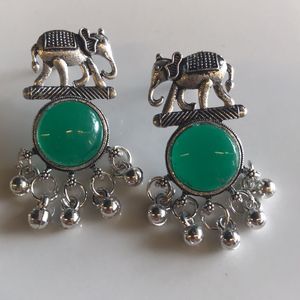 Elephant Green Stone Earrings