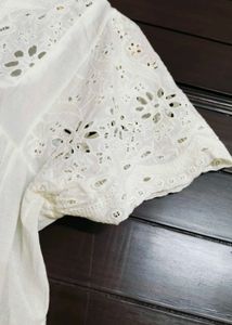 Women White Cotton Cut out Style Tunic Top