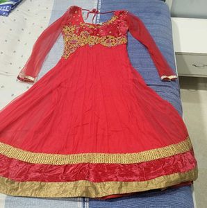 Beautiful 3 Piece Red Net dress With Pant &amp;duppta