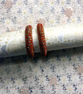 RED &amp; GOLD BEADED BANGLES