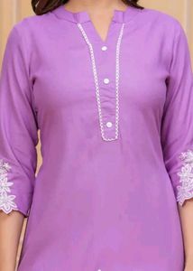 Lilac Embroidered Kurti Set