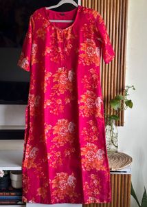 Orange Floral Print Pink Kurti