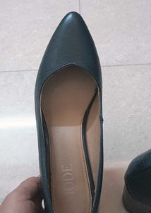 Dark Green Block Heel Pumps