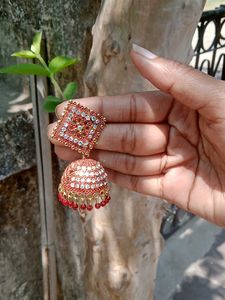 Red Jhumka Earrings