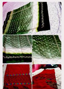 Elegant Green &amp; White Embroidered Saree