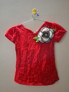 Red Floral Applique Top