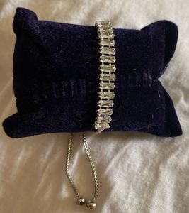 Silver Tone Baguette Stone Adjustable Bracelet