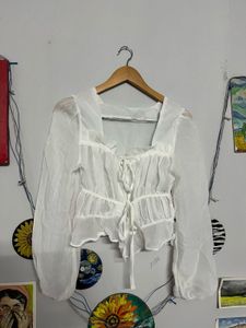 White Sheer Long Sleeve Top🤍🤍