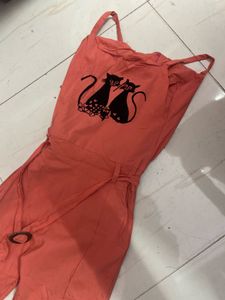 Orange Cat Print Jumpsuit
