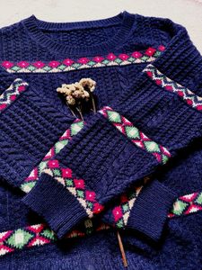 Vintage Style Navy Blue Sweater
