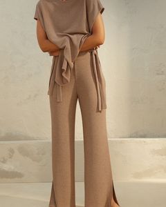 Women Beige Knitted Trousers