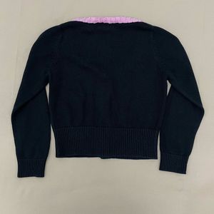Bow Accent Fitted Crop Black Cardigan