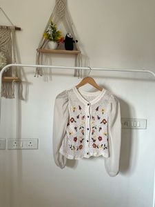 Floral Embroidered Crochet TOPS