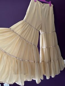 Beige Gota Tiered Sharara Pants