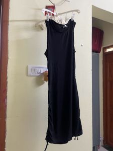 H&m Black Dress With Drawstring On Waist Area