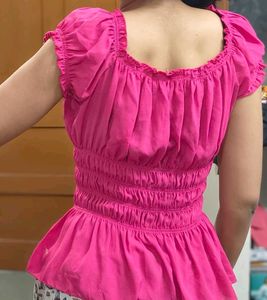 Pink off shoulder Peplum Top