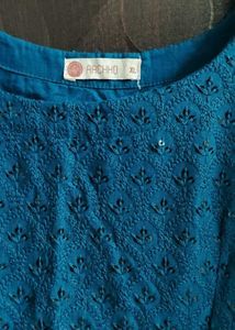 TealBlue Embroidered Kurta by aacho