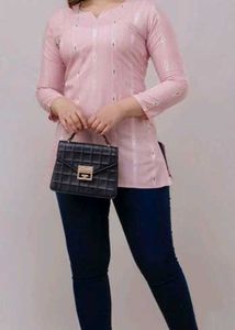 Pink Print Tunic Short Kurta