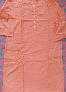 Peach Embroidered Cotton Kurta