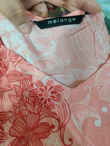 Beautiful Cotton Printed Kurti, Red And Offwhite C