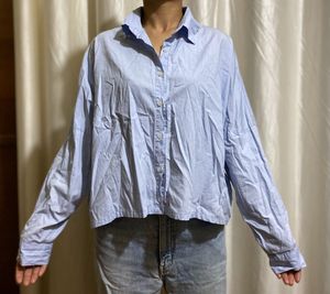 Light Blue Button Down Crop Shirt