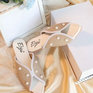 Enjee Pearl Embellished Slides - Size 38