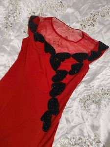 Red Embellished Evening Gown