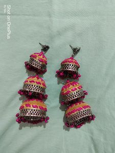 Pink Oxidised Jhumka | 11.5cm Long Jhumka