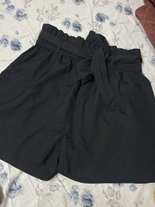 Black Paperbag Waist Shorts
