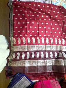 Maroon & Silver Patterned Saree
