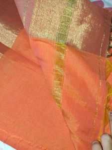 Orange Saree with Gold Border