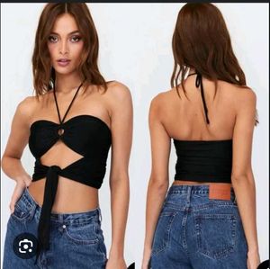 Black Halter Cutout Top