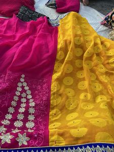 Elegant Pink &amp; Yellow Saree