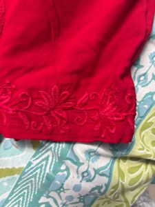 Red Embroidered Kurta