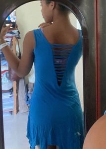 Blue Asymmetrical Hem Dress