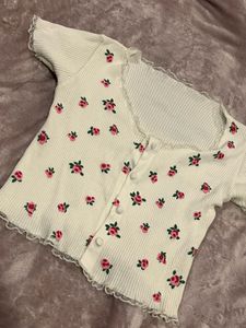 Floral Print Ribbed Crop Top