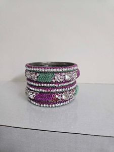 Metal Crystal Bangle Set - Pair Of 2