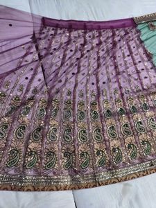 Maroon &amp; Green Embroidered saree
